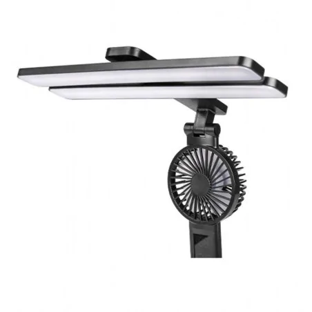 Lampki-biurkowe - czarna lampka na biurko led ściemnialna z funkcją zegara i wentylatorem summer lvt 
