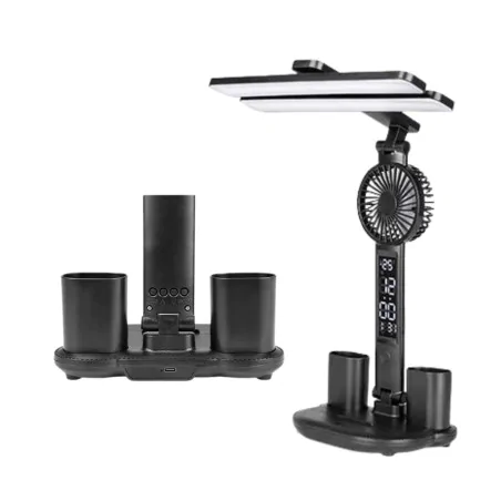 Lampki-biurkowe - czarna lampka na biurko led ściemnialna z funkcją zegara i wentylatorem summer lvt 