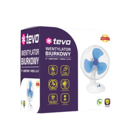 Wentylatory-na-biurko - wentylator na biurko obrotowy 9 cali 30w biało-niebieski tevo 