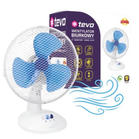 Wentylatory-na-biurko - wentylator na biurko obrotowy 9 cali 30w biało-niebieski tevo 