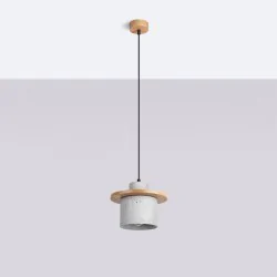 Lampy-sufitowe - lampa sufitowa wisząca betonowa z dodatkiem drewna loft mab sl.1363 sollux 