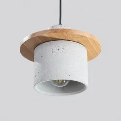 Lampy-sufitowe - lampa sufitowa wisząca betonowa z dodatkiem drewna loft mab sl.1363 sollux 