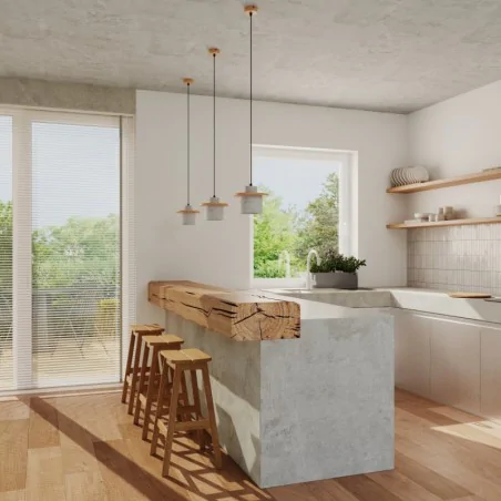 Lampy-sufitowe - lampa sufitowa wisząca betonowa z dodatkiem drewna loft mab sl.1363 sollux 