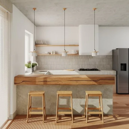 Lampy-sufitowe - lampa sufitowa wisząca betonowa z dodatkiem drewna loft mab sl.1363 sollux 