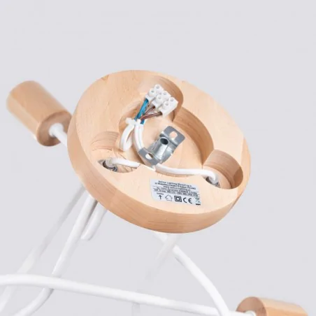 Lampy-sufitowe - lampa sufitowa biała z dodatkiem drewna supeł żyrandol na 3 żarówki ember sl.1474 sollux 