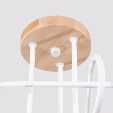 Lampy-sufitowe - lampa sufitowa biała z dodatkiem drewna supeł żyrandol na 3 żarówki ember sl.1474 sollux 