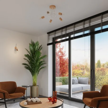 Lampy-sufitowe - lampa sufitowa biała z dodatkiem drewna supeł żyrandol na 3 żarówki ember sl.1474 sollux 