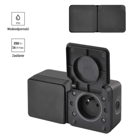 Gniazda-pojedyncze-natynkowe - gniazdo zewnętrzne elewacyjne natynkowe z wyłącznikiem schodowym ciemne ip55 cyklone emos 