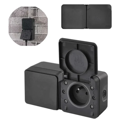 Gniazda-pojedyncze-natynkowe - gniazdo zewnętrzne elewacyjne natynkowe z wyłącznikiem schodowym ciemne ip55 cyklone emos 