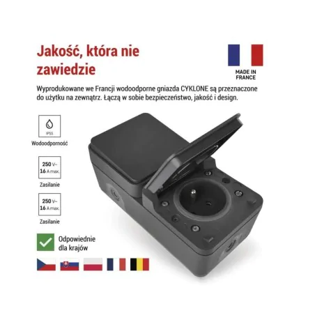 Gniazda-pojedyncze-natynkowe - gniazdo zewnętrzne elewacyjne natynkowe z wyłącznikiem schodowym ciemne ip55 cyklone emos 