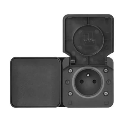 Gniazda-pojedyncze-natynkowe - gniazdo zewnętrzne elewacyjne natynkowe z wyłącznikiem schodowym ciemne ip55 cyklone emos 