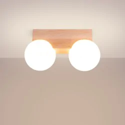 Oswietlenie-sufitowe - plafon lampa sufitowa 2 kule boho bulbo 2 naturalne drewno sollux sl.1683 