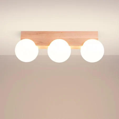Oswietlenie-sufitowe - plafon listwa oświetleniowa 3 kule bulbo naturalne drewno sollux sl.1684 