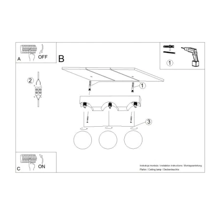 Oswietlenie-sufitowe - plafon listwa oświetleniowa 3 kule bulbo naturalne drewno sollux sl.1684 