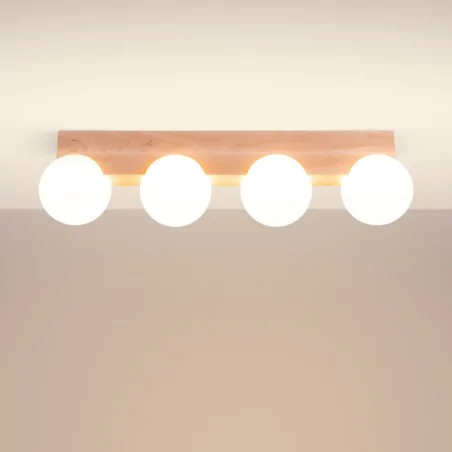 Oswietlenie-sufitowe - plafon 4 kule listwa oświetleniowa  bulbo 4 naturalna drewno sollux sl.1685 