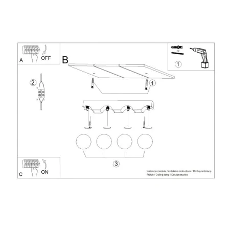 Oswietlenie-sufitowe - plafon 4 kule listwa oświetleniowa  bulbo 4 naturalna drewno sollux sl.1685 
