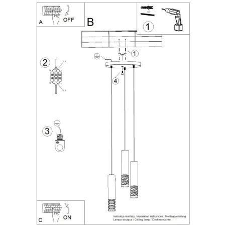 Lampy-sufitowe - lampa sufitowa wisząca potrójna biała lami sl.1689 sollux 