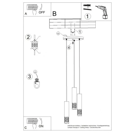 Lampy-sufitowe - lampa wisząca sufitowa potrójna zwisające tuby biała nowoczesna liro sl.1694 sollux 