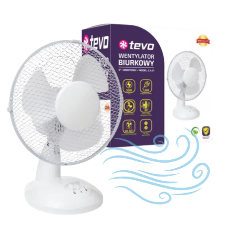 Wentylatory-na-biurko - wentylator biurkowy biały stojący z oscylacją 9 cali i00120290 tevo 