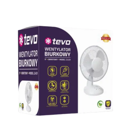 Wentylatory-na-biurko - wentylator biurkowy biały stojący z oscylacją 9 cali i00120290 tevo 