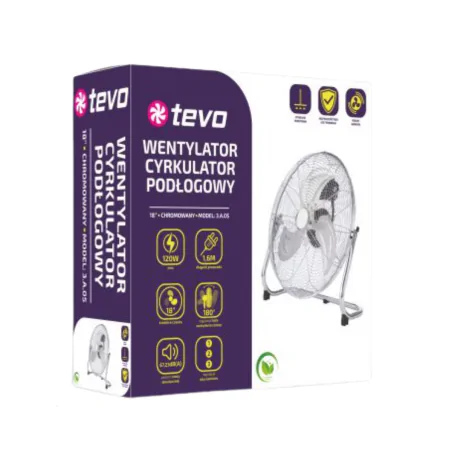 Wentylatory-podlogowe - cyrkulator podłogowy wiatrak mocny srebrny 18 cali 120w tevo 