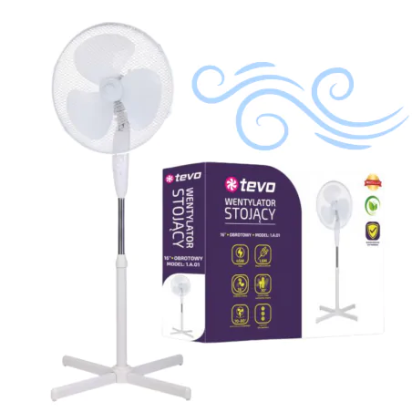 Wentylatory-podlogowe - wentylator podłogowy obrotowy 16 cali 45w biały tevo 