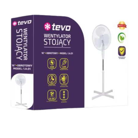 Wentylatory-podlogowe - wentylator podłogowy obrotowy 16 cali 45w biały tevo 