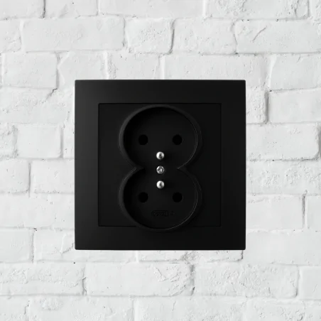 Gniazda-podwojne-podtynkowe - gniazdo podwójne podtynkowe elektryczne czarny metalik z uziemieniem do ramek serii as ospel gp-2grz/m/33 
