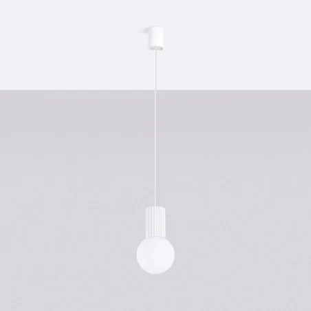 Lampy-sufitowe - lampa wisząca biała kula z karbowaną podstawą halo 1 biała sollux sl.1709 