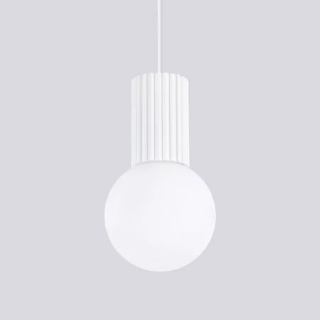 Lampy-sufitowe - lampa wisząca biała kula z karbowaną podstawą halo 1 biała sollux sl.1709 