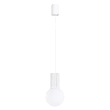 Lampy-sufitowe - lampa wisząca biała kula z karbowaną podstawą halo 1 biała sollux sl.1709 