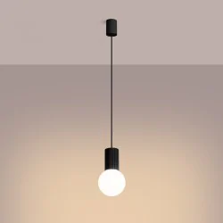 Lampy-sufitowe - lampa wisząca mleczna kula z czarną podstawą halo 1 czarna sollux sl.1714 