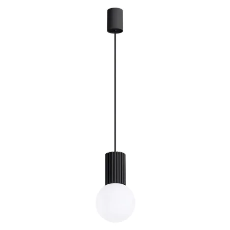 Lampy-sufitowe - lampa wisząca mleczna kula z czarną podstawą halo 1 czarna sollux sl.1714 