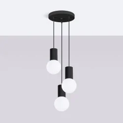 Lampy-sufitowe - lampa wisząca czarno białe 3 kule halo 3p czarna sollux sl.1715 