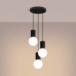 Lampy-sufitowe - lampa wisząca czarno białe 3 kule halo 3p czarna sollux sl.1715 