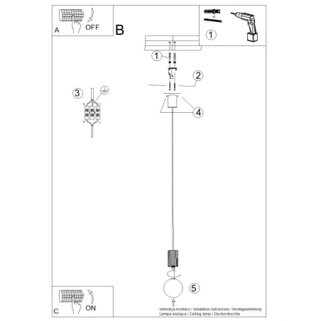 Lampy-sufitowe - lampa wisząca kula mleczna z brązem halo 1 beżowa sollux sl.1719 