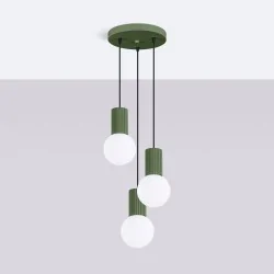 Lampy-sufitowe - lampa wisząca sufitowa potrójna zwis kula zielona oliwka halo sl.1725 sollux 