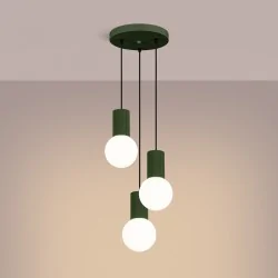 Lampy-sufitowe - lampa wisząca sufitowa potrójna zwis kula zielona oliwka halo sl.1725 sollux 