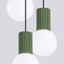 Lampy-sufitowe - lampa wisząca sufitowa potrójna zwis kula zielona oliwka halo sl.1725 sollux 