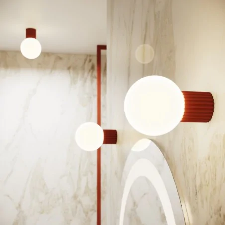 Lampy-sufitowe - plafon lampa przysufitowa kula g9 halo ochra czerwona ip44 sollux sl.1728 