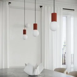 Lampy-sufitowe - lampa wisząca  3 zwisające kule halo 3p ochra czerwona sollux sl.1730 
