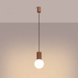 Lampy-sufitowe - lampa wisząca mleczna kula z brązową wstawką halo 1 mocca sollux sl.1734 