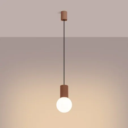 Lampy-sufitowe - lampa wisząca mleczna kula z brązową wstawką halo 1 mocca sollux sl.1734 