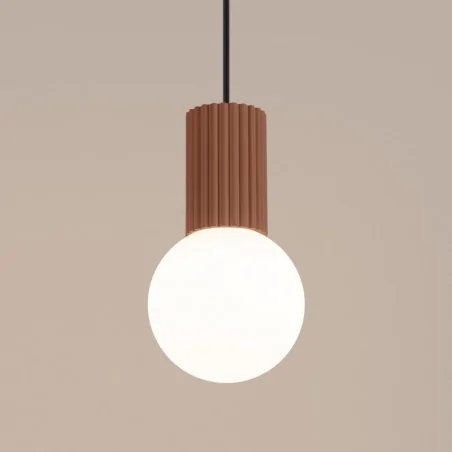 Lampy-sufitowe - lampa wisząca mleczna kula z brązową wstawką halo 1 mocca sollux sl.1734 