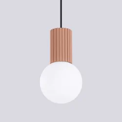 Lampy-sufitowe - lampa wisząca mleczna kula z brązową wstawką halo 1 mocca sollux sl.1734 