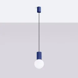 Lampy-sufitowe - lampa wisząca biała kula z granatową podstawą halo 1 ultramaryna sollux sl.1739 
