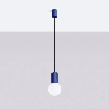 Lampy-sufitowe - lampa wisząca biała kula z granatową podstawą halo 1 ultramaryna sollux sl.1739 