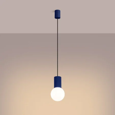 Lampy-sufitowe - lampa wisząca biała kula z granatową podstawą halo 1 ultramaryna sollux sl.1739 