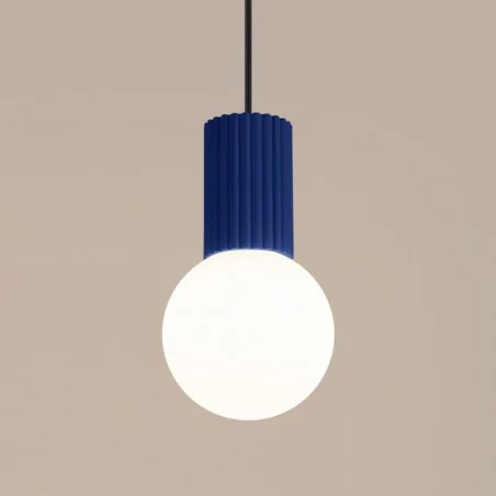 Lampy-sufitowe - lampa wisząca biała kula z granatową podstawą halo 1 ultramaryna sollux sl.1739 