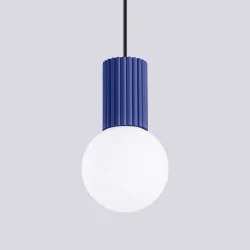 Lampy-sufitowe - lampa wisząca biała kula z granatową podstawą halo 1 ultramaryna sollux sl.1739 